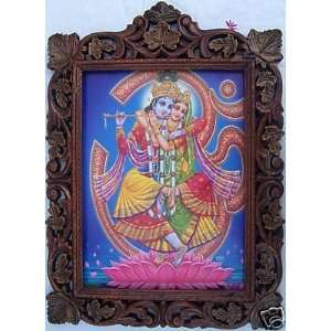  Radha Krishna Om & Lotus Flower Pic in Craft Frame 