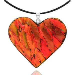  Sterling Silver Dichroic Glass Red and Orange Heart Shaped 