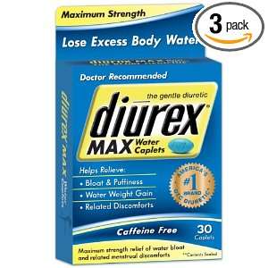  Diurex Max Relief Water Caplets 30 Count (Pack of 3 
