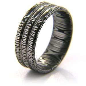  8mm Damascus Steel Ring with Three Channels Jewelry
