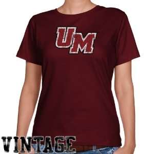 NCAA UMass Minutemen Ladies Maroon Distressed Logo Vintage Classic Fit 