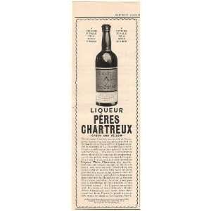  1908 Liqueur Peres Chartreux Bottle Print Ad (48740)