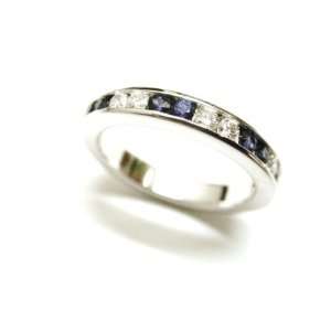 18k White Gold Natural Sapphire & Diamond Eternity Ring Size 6.5 Ct.tw 