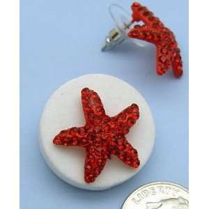  Sea Creature Starfish red Crystal Studded earrings 
