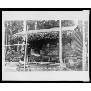  Open camp,woods,Log Shelter,c1900,Big Moose Lake,NY