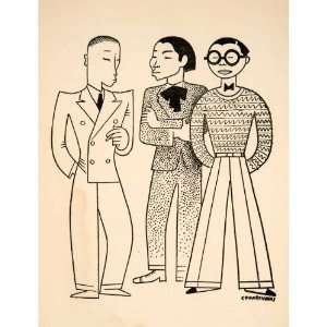 1932 Lithograph Satire University Students Shanghai Suit Sweater Tie 