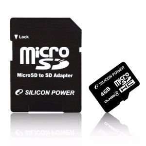 Silicon Power 4GB Class 4 microSDHC Memory Card w/SD 