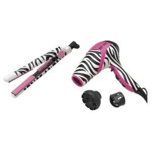 Hot Tools 1034PZ Pink Zebra Ionic 1875 Watt Hair Dryer + Hot Tools 