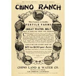 1907 Ad Chino Land Water Ranch Agricultural Realty   Original Print Ad