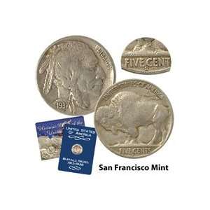  1937 Buffalo Nickel   San Francisco Mint Sports 