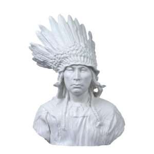  9.75 inch White Glazed Porcelain Bust of Sioux Chief in 