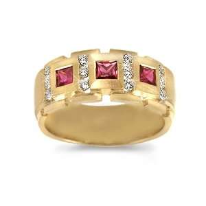Mens Diamond Ring   Mens Royal Ruby/Diamond Band in 18k Yellow Gold 