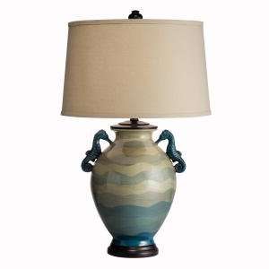   Hand Painted Porcelain Table Lamp with Sea Mist Hard Back Shade 70793