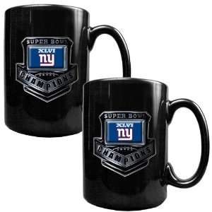 BSS   New York Giants NFL Super Bowl 46 Champ 2pc 15oz Black Ceramic 