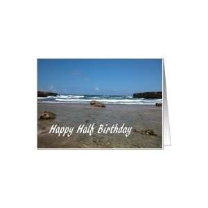  Happy Half Birthday Ocean Waves Beach Seascape Card 