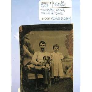   Photograph Tintype Image of Father, Daughter and Dog