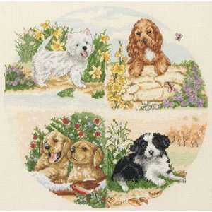    Puppies and Seasons   Cross Stitch Kit Arts, Crafts & Sewing
