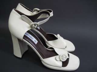 NATHALIE M White Leather Heels Shoes Sandals Sz 8 1/2  