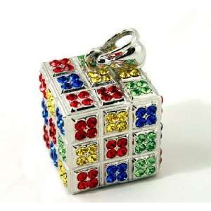  3D Players Dice Cube Pendant Silver Plated, w Free Chain 