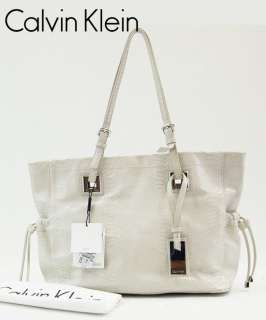 Calvin Klein CK NWT White Snake Leather Large Tote Bag Handbag $148 