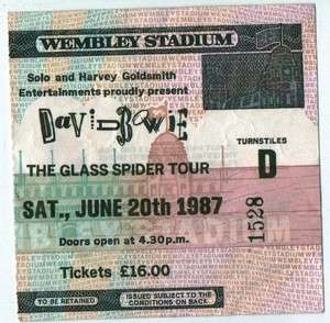 BOWIE GLASS SPIDER WEMBLEY 1987 RARE USED TICKET  