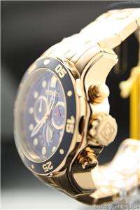 Mens Invicta 0073 Scuba Pro Diver 18kt Gold Plated Blue Chronograph 