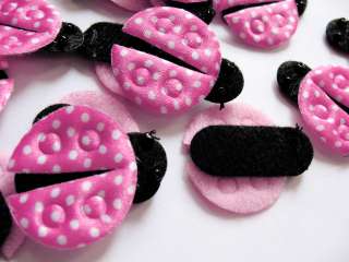 40 Padded Satin Polka Dots Ladybug Appliques Hot Pink  