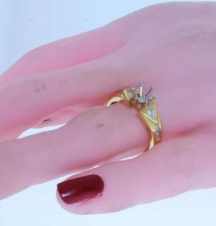 18K yellow gold semi mount diamond ring vintage estate  