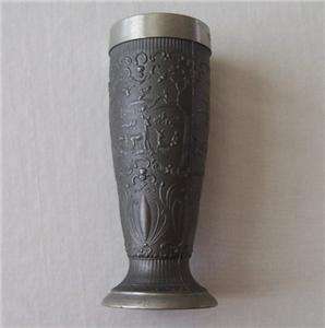 Vintage German Rein Zinn Hunt Scene Deer Cup Goblet Glass 6.25 tall 