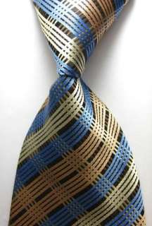 Blue Brown Silk Woven Classic Check Mans Tie Necktie  