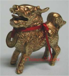 Chinese Feng Shui Golden Brass Chi Lin with Gold Coin  