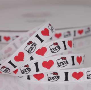 9mm Funky I Love Nerds Hello Kitty Printed Grosgrain Ribbon 