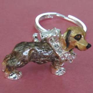 DACHSHUND brown dog 3 dimensional Jeweled keychain NEW  