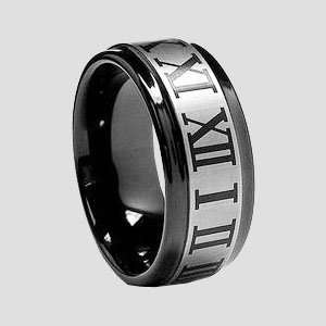   Black Finest Tungsten Carbide Ring With Roman Numeral Design Jewelry