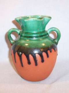 LOVELY MEXICAN TURQUOISE DRIP GLAZE POTTERY VASE~HANDLE  