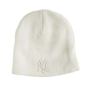  New York Yankee White on White Cuffless Beanie Knit Cap 