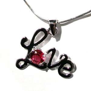  Silver Love Pendant with Crystal Red Gemstone Jewelry