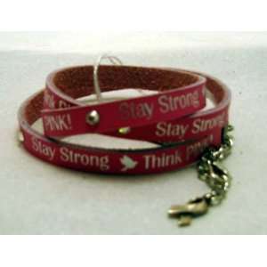His Hands 5433 Pink Leather Wrap Around Bracelet Stay Strong Think 