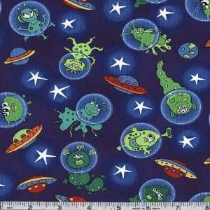  45 Wide Aliens in Space Blue Fabric By The Yard Arts 