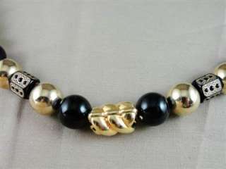 Great Vtg Arthur David Chunky Black & Gold Bead Necklace  