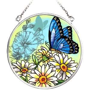 Amia 5684 Hand Painted Glass Suncatcher with Butterfly Design, 3 1/2 