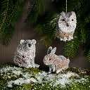 Product Image. Title Buri Brushed Glitter Animals Ornament Set