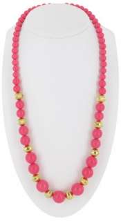 Necklace 30 Genuine Lucite Graduated Bead Gold Tone Long Hot Pink 
