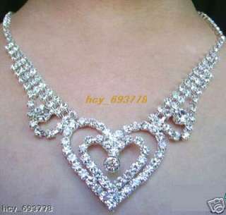 Noble Prom/Bridal Heart Crystal Rhinestone Necklace Set  