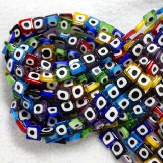 Mixed 12mm Lampwork Evil Eye Square Glass Loose Beads  