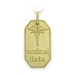    Large 14 Karat Yellow Gold Engravable Medical Data Pendant Jewelry