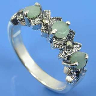   Silver Natural Marcasite and Emerald Gemstone Ring (YSR 194)  