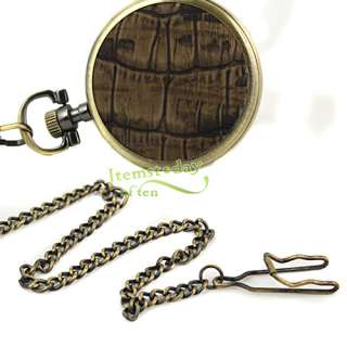 Rare Pattern Case Pocket Watch Mechanical 2 Subdial Mens Free Chain 