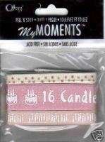 My Moments~SWEET 16~CANDLES~ribbon,cards~scrapbooking  