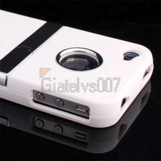 WHITE DELUXE HARD CASE COVER WITH CHROME STAND RUBBERIZED CLIP IPHONE 